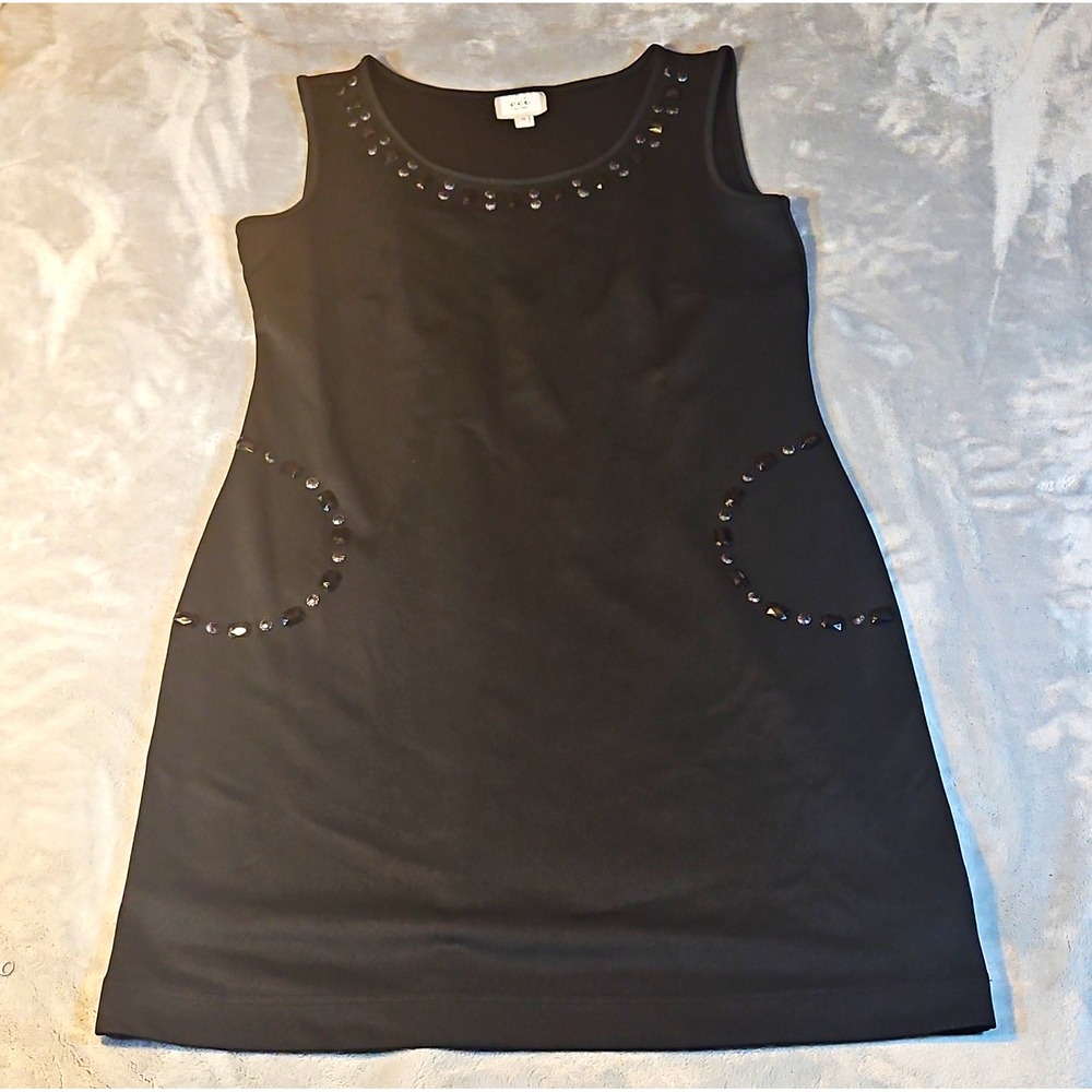 eci New York Women's Black Sleeveless Scoop Neck Shift Beaded Dress Size 14